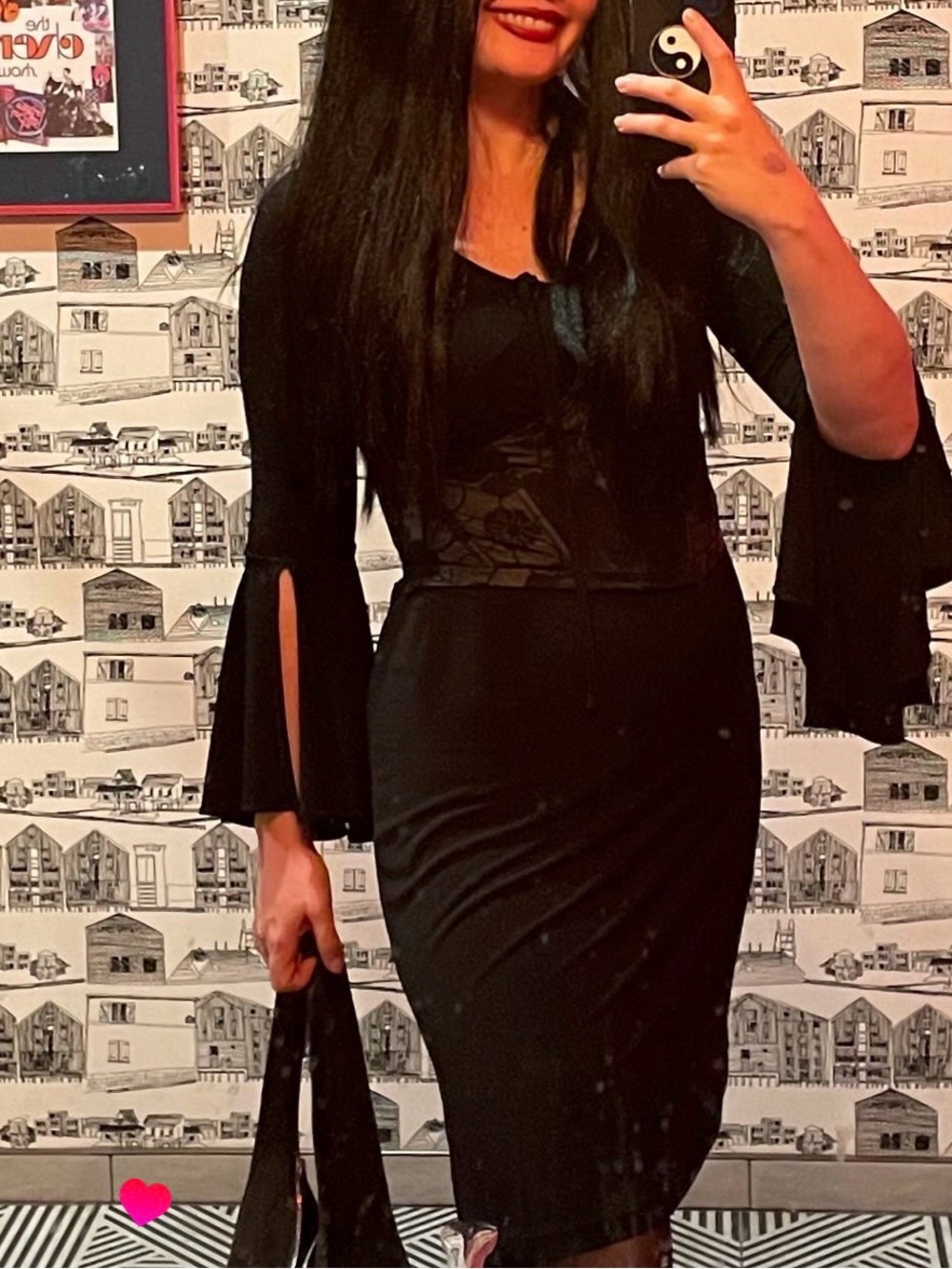 Express Whimsigoth Black Bell-Sleeve Midi Dress Elvira Morticia